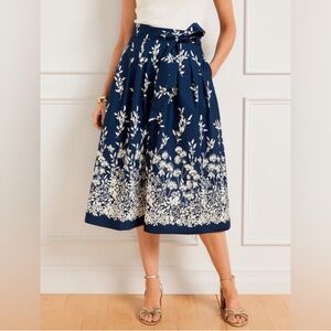 Talbots Navy Blue Floral A-Line Midi Skirt